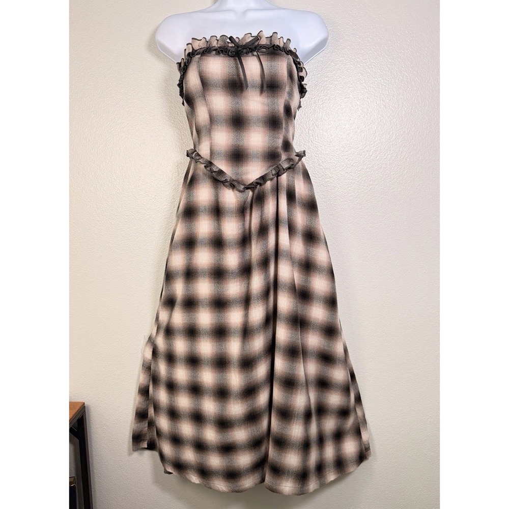 Kimchi Blue Urban Outfitters Andy Plaid Strapless Midi Dress Women's Small